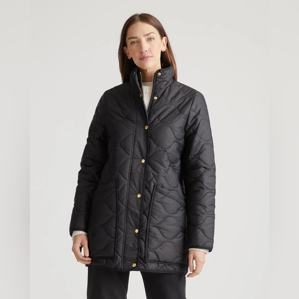Quince Women’s Black Featherless Quilted Long Puffer Jacket Size Medium